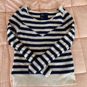 American Eagle Outfitters Navy and White Stripped Off the Shoulder Sweater